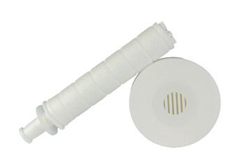 Brand-new, pristine white water filter is prominently displayed against a transparent background