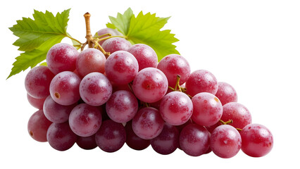 Fototapeta premium Fresh red grapes bunch with green leaves healthy fruit nutrition food photography isolated on white background on transparent background