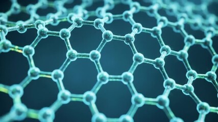 Close up view of a hexagonal molecular structure with blue spheres and connecting lines pattern - Powered by Adobe