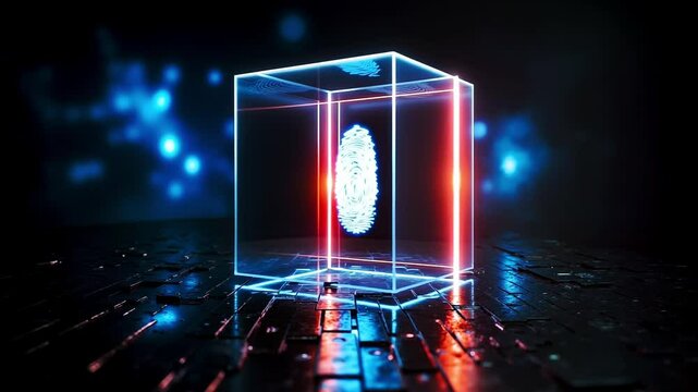 A fingerprint in a glass box on a dark background