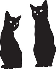 Jet Black Cat Vector Illustration | Two Cute Cats Design | Short Hair and Long Hair Black Cats | Silhouette Style Feline Art | Halloween Cat Vector | Stylish Pet Clipart for Print and Digital Use