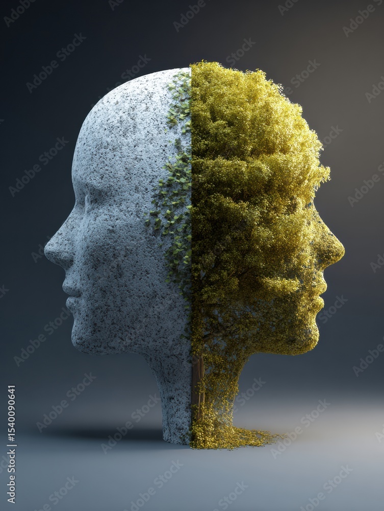 Poster physical health contrasted with mental health in a symbolic side-by-side representation highlighting