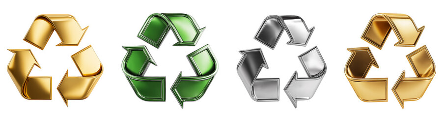 Collection set of recycling symbol isolated on white and transparent background, cut out png