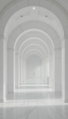 Fototapeta premium Elegant white marble hallway with archways