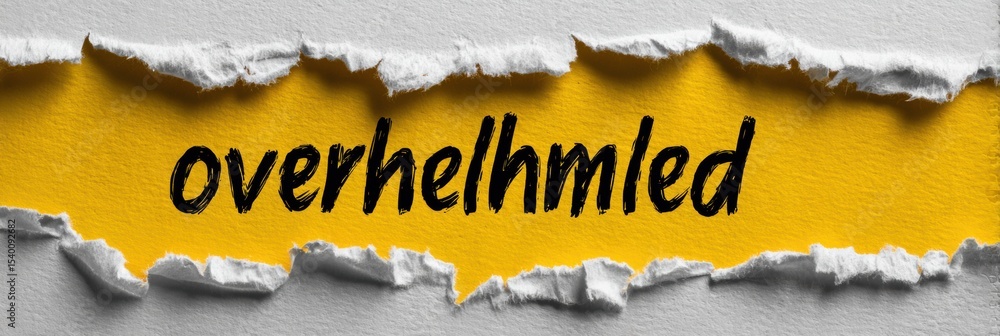 Poster torn paper with the word overwhelmed against a bright empty background creates a powerful visual of 