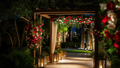 Fototapeta premium Beautiful Wedding Decorations with Elegant Floral Setup