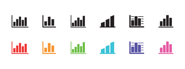 Collection of graph icon sets in black and various colors on a white background