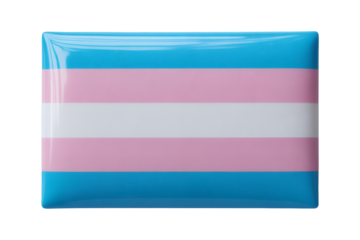 A pristine, glossy rectangular badge featuring the transgender pride flag, a clear and strong symbol of identity and community