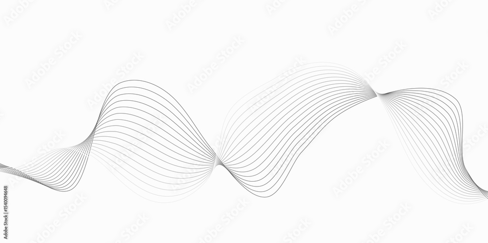 Poster abstract flowing lines in shades of blue and gray on a white background creating a wave pattern whit