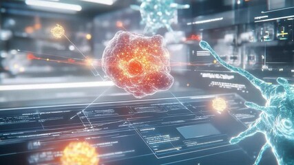 Futuristic Digital Representation of Virus and Bacteria Interactions in a High-Tech Laboratory Environment - Powered by Adobe
