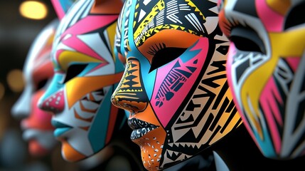 Obraz premium Abstract Masks: Colorful Geometric Designs