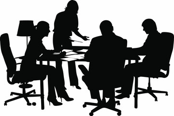 Team Silhouette Collaborating on Financial Plan Around Office Table