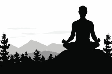Man Meditating Alone in Nature at Sunrise with Calm Energy