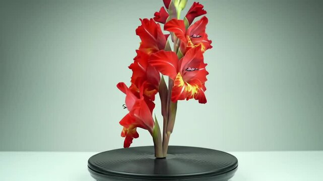 Vibrant Red Gladiolus Rotating Display Captivating Floral Arrangement