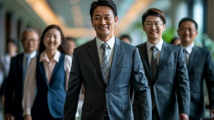 Successful diverse business team walking in office hallway with confidence - Powered by Adobe