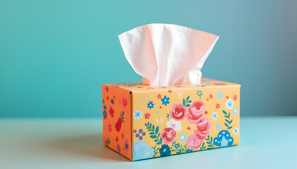 Tissue Box with Floral Design on Colorful Background