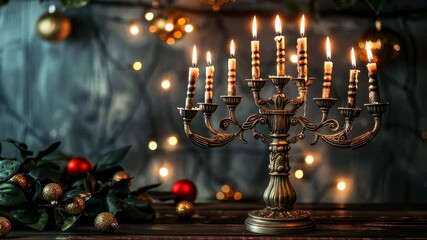 Enchanting Hanukkah Celebration, A Warm Glow of Candles in Festive Setting - Powered by Adobe