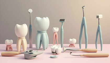 Dental Care Tools and Tooth Models for Oral Hygiene Education
