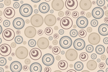 Stylized rings tracery seamless patterns with abstract geometric circles in beige tones