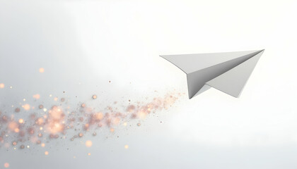 Paper Airplane Flying with Glowing Trail on White Background