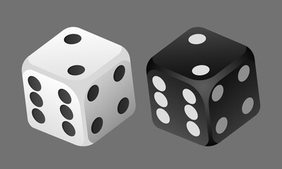 Set of dice. Black and white dice. Vector 3D illustration.