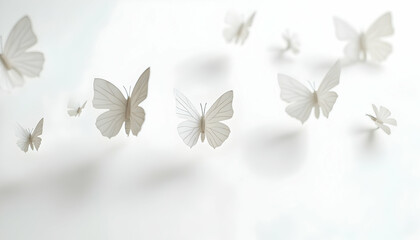 Floating Paper Butterflies in White Minimalist Style
