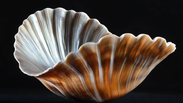 A close-up image of a shell on a dark background, perfect for use in designs related to nature and the ocean.