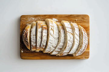 Sliced Sourdough Bread on Wooden Board on Transparent Background
