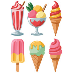 Desserts ice cream set vector isolated white background