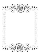 Frame in eastern tradition. Stylized with henna tattoos decorative pattern for decorating covers for book, notebook, casket, magazine, postcard and folder. Flower border in mehndi style.