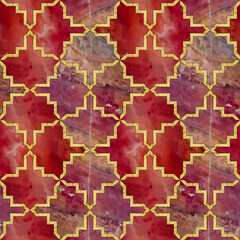 Geometric seamless texture. Stained glass style. Oriental tracery, ornament. Art deco. For ceramic tile, wallpaper, linoleum, textile, shirts, linens or web page background. Jasper tile pattern.