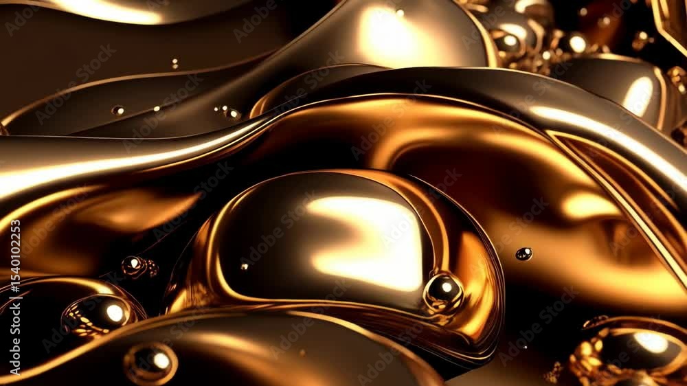 Aufkleber metallic gold fluid abstract forms with dynamic curves and small spheres, a luxurious and elegant de