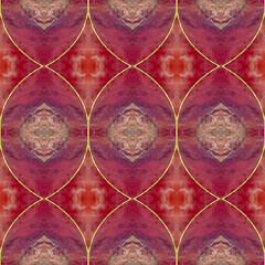 Ceramic tile. Jasper stone. Oriental ornament. Geometric seamless pattern. Illustration in stained glass style. Geometric openwork. Zigzag. Print for wallpaper, wrapping, textile. Jasper tile pattern.