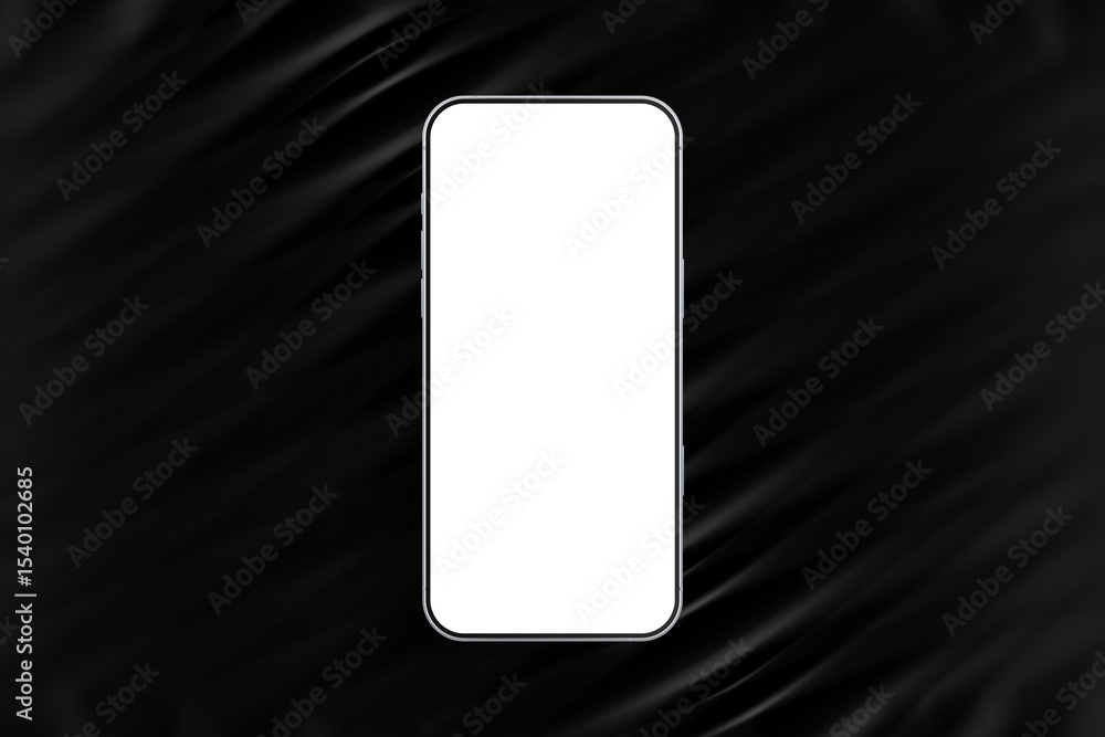 Poster minimalistic mockup smartphone featuring a blank white screen on a stylish black striped background.