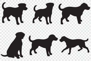 Dogs in different poses, both sitting and standing, created in silhouette style. 