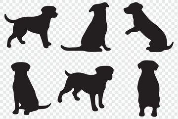 Happy playful wild dog silhouette. Standing, running and hunting dog icon or symbol.