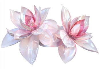 Fototapeta premium Two surreal, 3D magnolia blossoms, iridescent, pastel