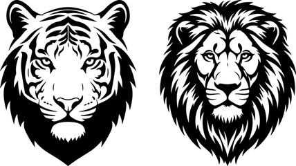 Lion and Tiger Head_Silhouette Vector.eps
