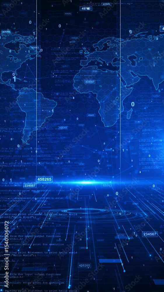 Aufkleber global blue world map for slideshows, presentation, trailers, sci-fi openers digital data flow. tran