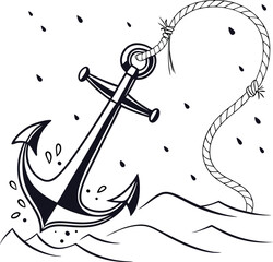 Vintage vector illustration of a sea anchor with rope, a perfect symbol for nautical art and design © more_love