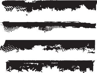 Set of Horizontal Grunge Banners with Tire Tracks and Paint Splatter
