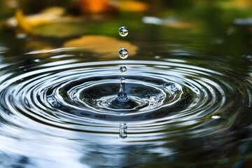 Concentric ripples on a pond surface from a water droplet