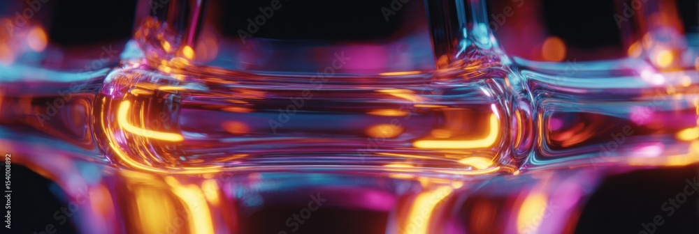 Poster neon light pulse captured within a glass structure glowing with vibrant colors and captivating refle