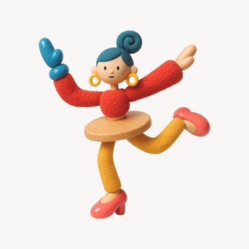 Colorful playful wooden character illustration.