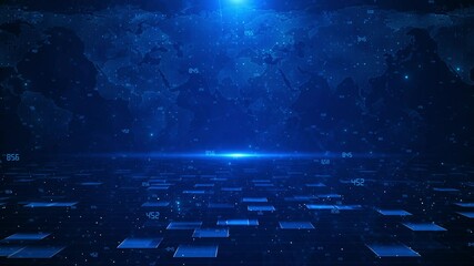 Global earth map digital world breaking news Studio Background. 4K Global earth map rotating digital world breaking news Studio Loop Background. finance, cryptocurrency IoT Internet Future technology - Powered by Adobe