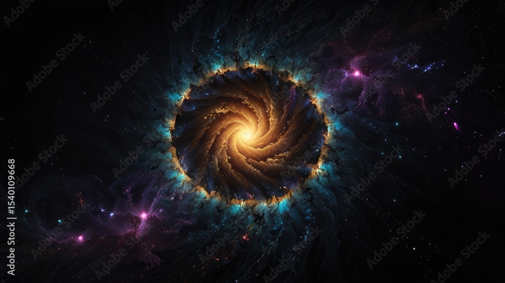 Poster abstract cosmic intelligence render with radiant ai rays arranged in spiral fractal