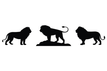 Three lion silhouettes in different poses against a white backdrop