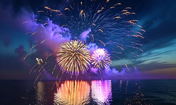 Colorful Fireworks Sparkle Above in Nighttime Celebration Show