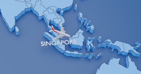 Singapore, abstract illustration of an airplane map, air travel concept