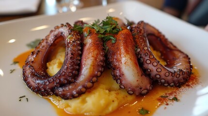 Roasted octopus with mashed potatoes